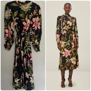 Farm Rio Black Surreal Flowers High Neck Midi Dress